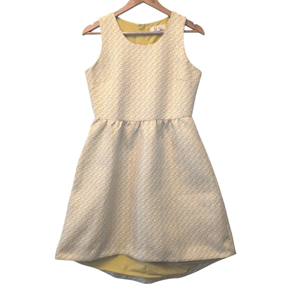 Lili Rose Mustard Yellow White Geometric Jacquard Fit & Flare Dress Size 6